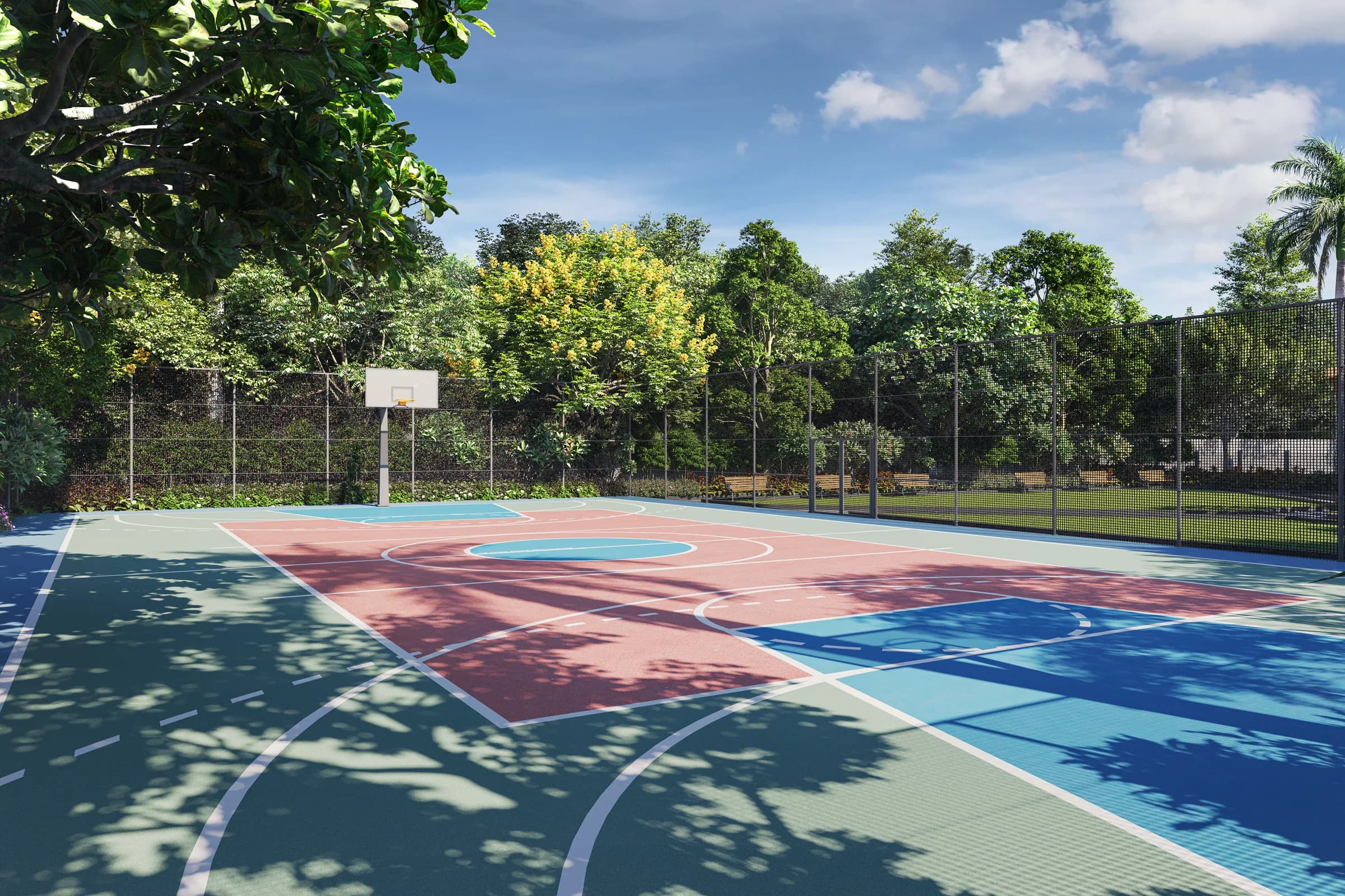 Outdoor sports court at golden hour