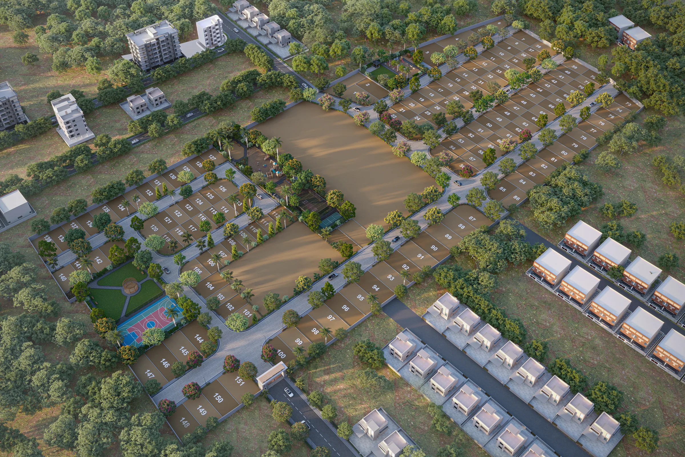 Aerial render of Mauli Crystal 35 at sunrise